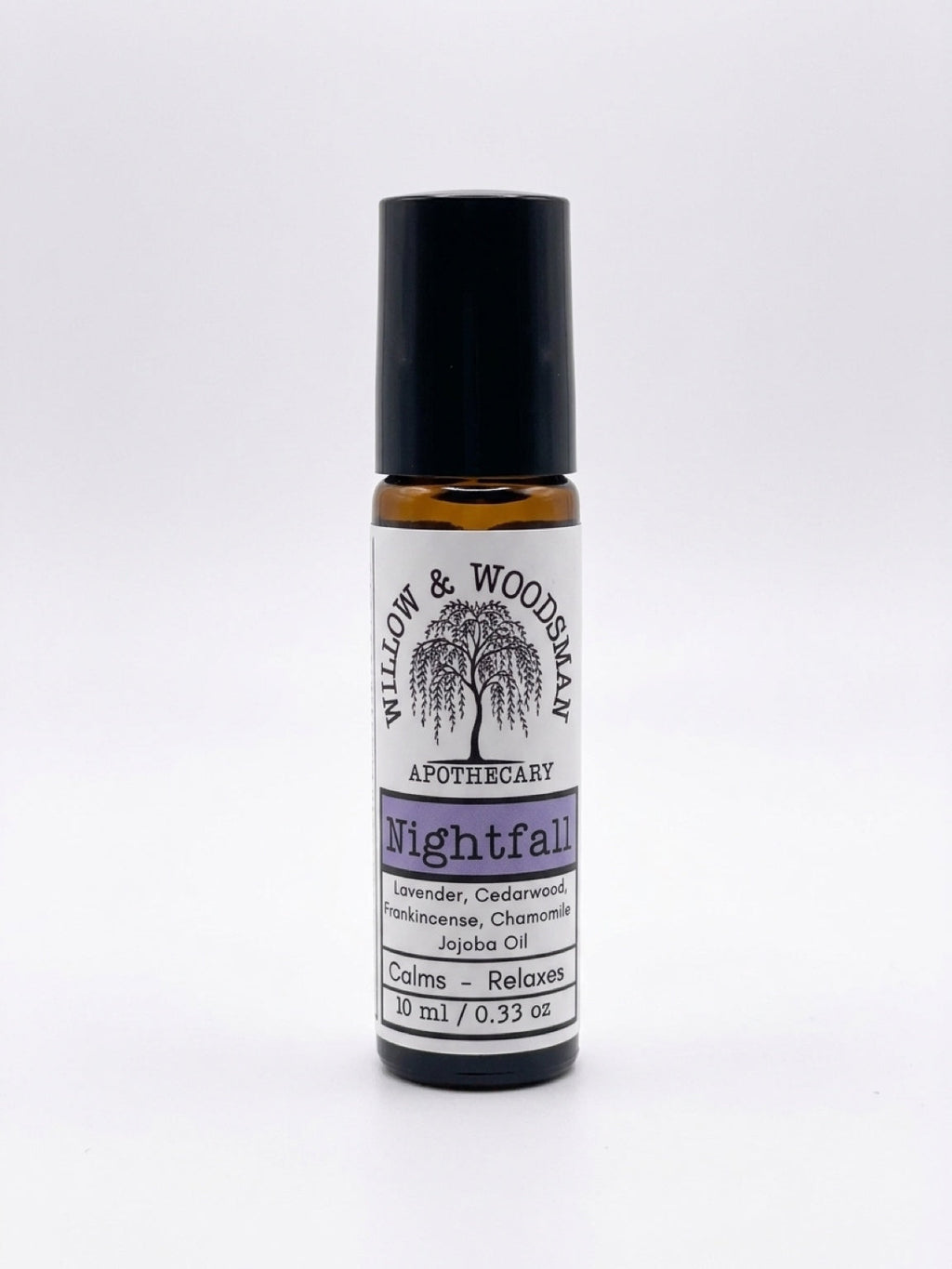 Nightfall essential oil roller by Willow & Woodsman Apothecary – lavender, cedarwood, frankincense, chamomile in organic jojoba oil