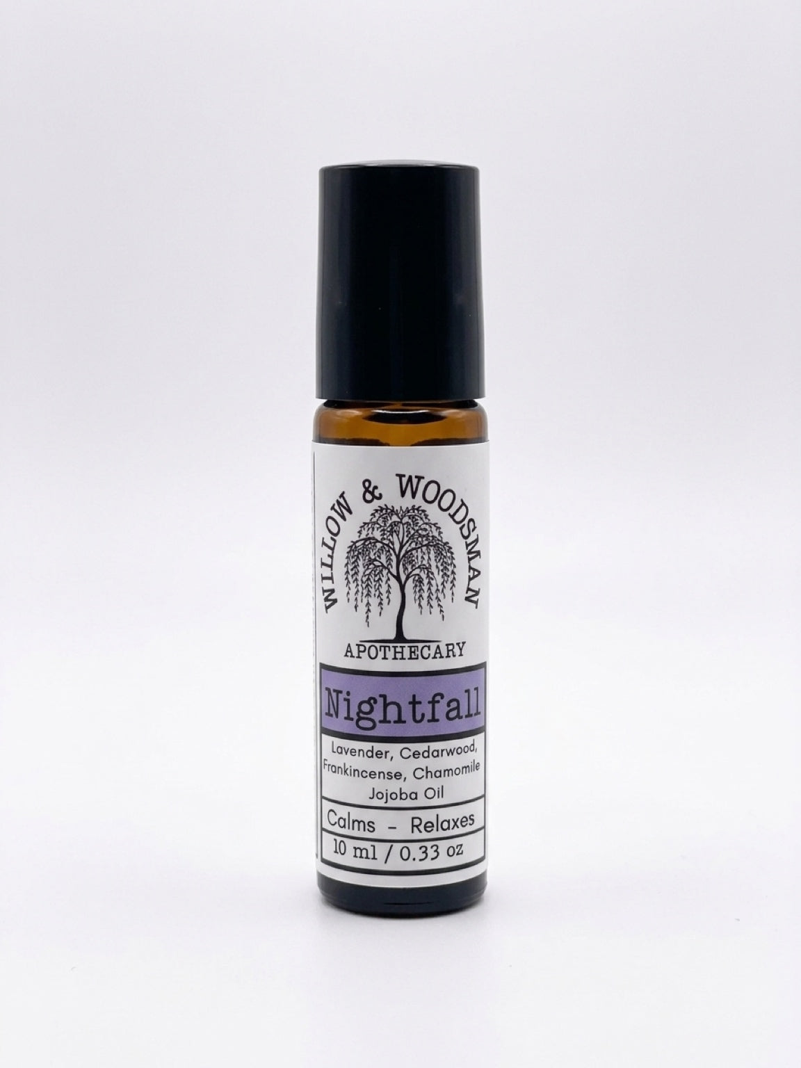Nightfall essential oil roller by Willow & Woodsman Apothecary – lavender, cedarwood, frankincense, chamomile in organic jojoba oil