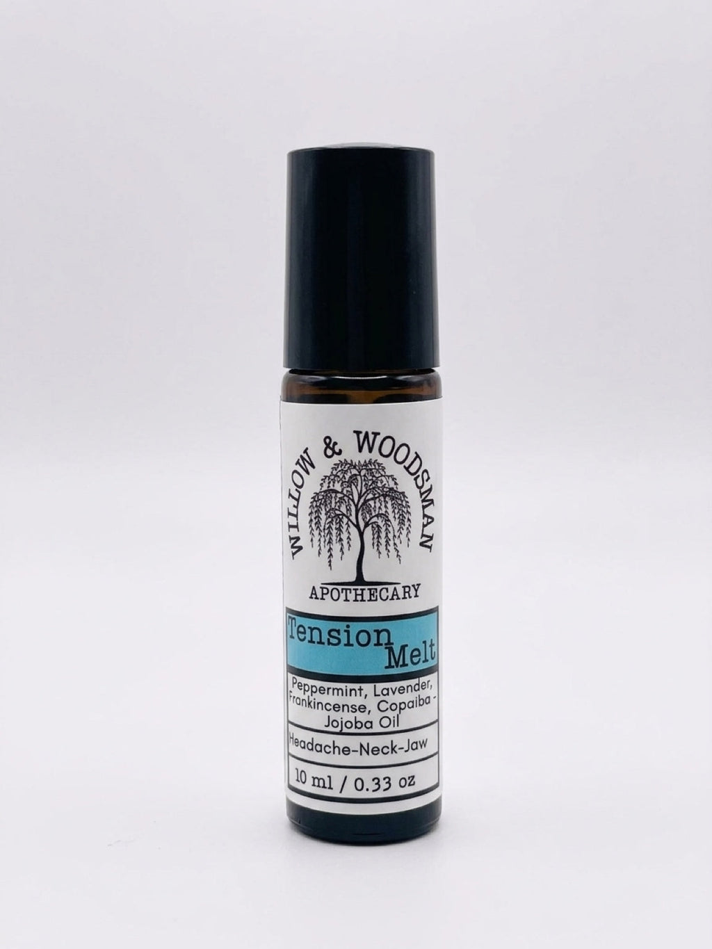 Tension Melt essential oil roller by Willow & Woodsman Apothecary – peppermint, lavender, frankincense, copaiba in organic jojoba oil