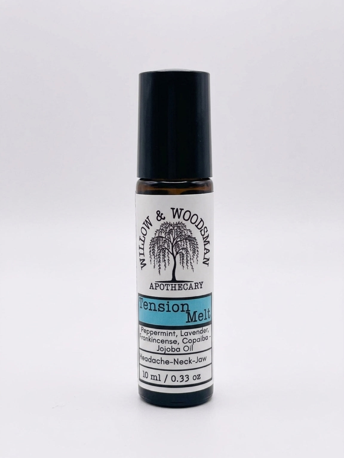 Tension Melt essential oil roller by Willow & Woodsman Apothecary – peppermint, lavender, frankincense, copaiba in organic jojoba oil